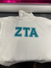 Load image into Gallery viewer, Mock Neck Sorority Greek Letters Oversized Cream Sweatshirt Zeta Tau Alpha