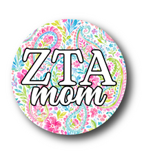 Load image into Gallery viewer, Zeta Tau Alpha MOM Paisley2 Pin Back Button