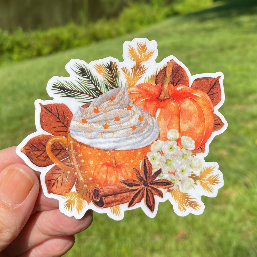 Sticker | 54A | Fall Latte | Waterproof Vinyl Sticker | White | Clear | Permanent | Removable | Window Cling | Glitter | Holographic
