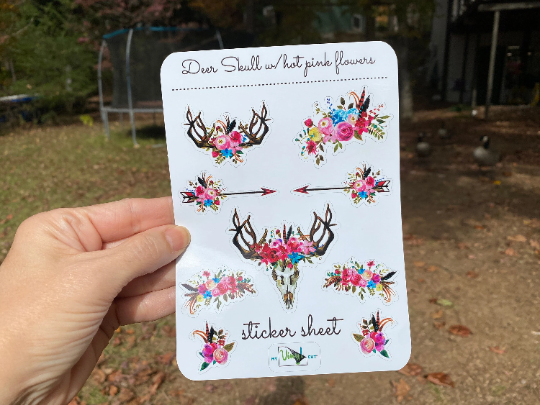 Sticker Sheet 58 Set of little planner stickers Deer Skull with Bright Flowers