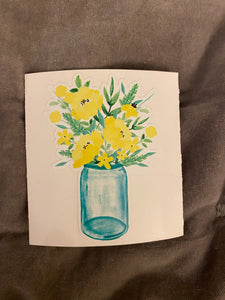 Sticker Yellow Flowers in Blue Mason Jar Vase