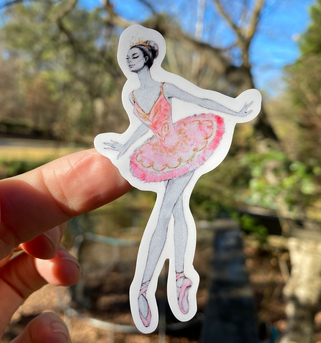 Sticker |  | Ballerina in Pink | Waterproof Vinyl Sticker | White | Clear | Permanent | Removable | Window Cling | Glitter | Holographic