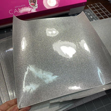Load image into Gallery viewer, Transparent Silver Glitter Permanent Adhesive Vinyl 12 x 12 inch sheet