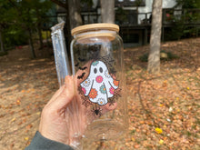 Load image into Gallery viewer, Drinkware 16 oz Clear Glass Soda Can Shaped Drinking Glass with Ghost Halloween Sticker