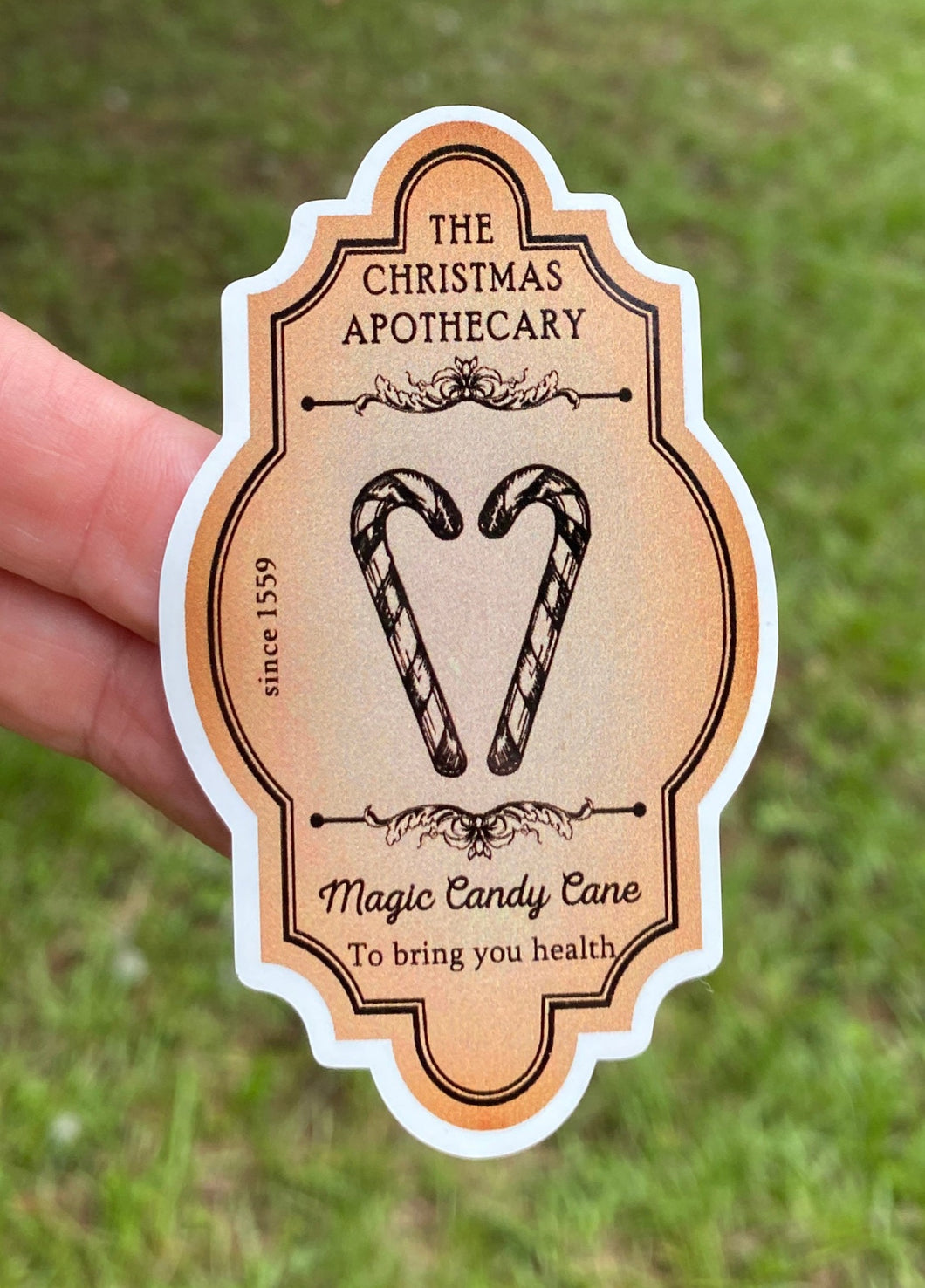 Sticker | 26L | Apothecary Label Candy Canes | Waterproof Vinyl Sticker | White | Clear | Permanent | Removable | Window Cling | Glitter | Holographic
