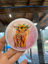 Load image into Gallery viewer, Sticker | 24M | Highland Cow with Calf | Waterproof Vinyl Sticker | White | Clear | Permanent | Removable | Window Cling | Glitter | Holographic