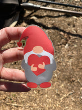 Load image into Gallery viewer, Sticker | 39O | Gnome holding Heart | Waterproof Vinyl Sticker | White | Clear | Permanent | Removable | Window Cling | Glitter | Holographic