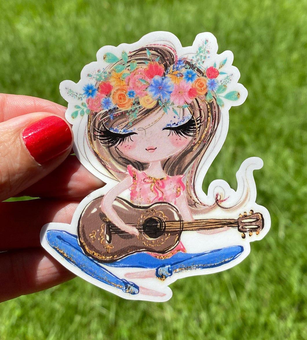 Sticker | 34A | Boho Musician | Waterproof Vinyl Sticker | White | Clear | Permanent | Removable | Window Cling | Glitter | Holographic