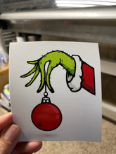 Load image into Gallery viewer, Waterslide Decal Hairy Green Grinch Hand holding Ornament