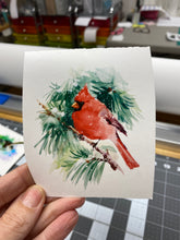 Load image into Gallery viewer, Waterslide Decal Watercolor Red Cardinal Bird on Pine Branch