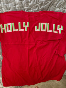 Boxercraft Brand Pink or Red Long Sleeved T Shirt with Holly Jolly Christmas Design