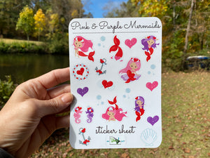 Sticker Sheet 54 Set of little planner stickers Pink and Purple Mermaids