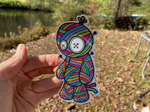 Sticker 5 inch tall colored voodoo doll Sparkly Glitter 41O