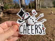 Load image into Gallery viewer, Sticker | 56O | Tipsy Snowman | Waterproof Vinyl Sticker | White | Clear | Permanent | Removable | Window Cling | Glitter | Holographic