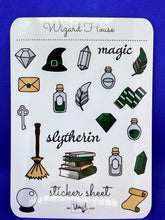 Load image into Gallery viewer, Sticker Sheet 29 Set of little planner stickers Green Magic Wizard House
