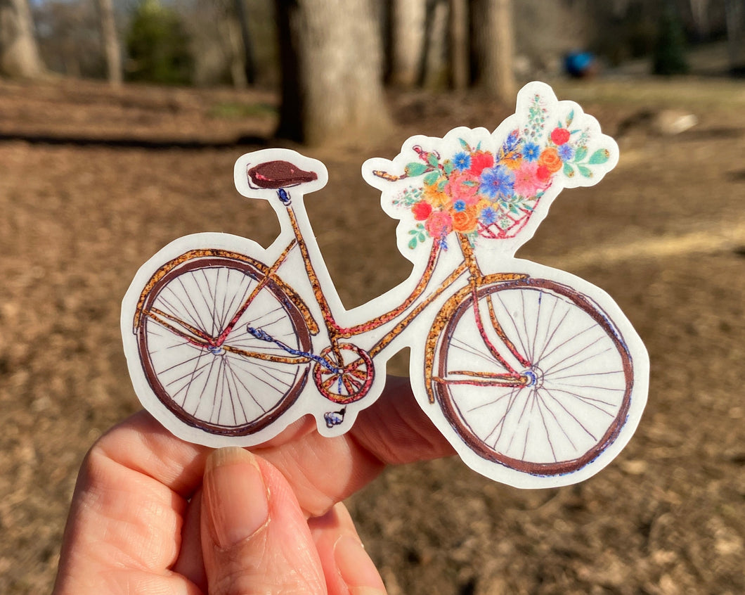 Sticker | 34J | Bicycle | Waterproof Vinyl Sticker | White | Clear | Permanent | Removable | Window Cling | Glitter | Holographic