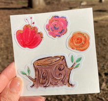 Load image into Gallery viewer, Sticker | 34K | Woodland Stump | Waterproof Vinyl Sticker | White | Clear | Permanent | Removable | Window Cling | Glitter | Holographic