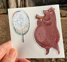 Load image into Gallery viewer, Sticker | 34E | Bear with Tree | Waterproof Vinyl Sticker | White | Clear | Permanent | Removable | Window Cling | Glitter | Holographic