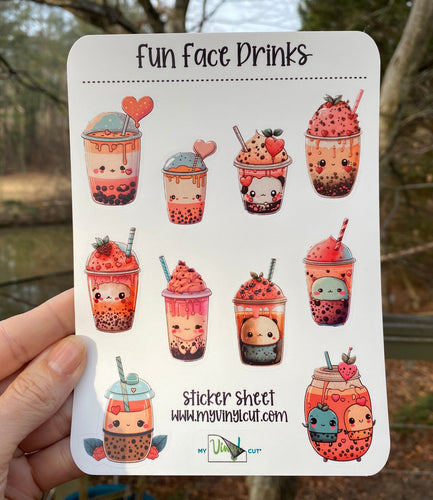 Sticker Sheet 79 Set of little planner stickers Fun Face Drinks