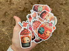 Load image into Gallery viewer, Sticker Pack Fun Face Boba Tea Drinks Assorted Stickers for Water Bottle, iPhone, MacBook, Phone, Phone Case, Laptop, Journal, Skateboard, Bike, Snowboard