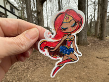Load image into Gallery viewer, Sticker | 66F | SUPER HERO GIRL | Waterproof Vinyl Sticker | White | Clear | Permanent | Removable | Window Cling | Glitter | Holographic