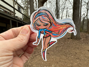 Sticker | 66L | SUPER HERO GIRL | Waterproof Vinyl Sticker | White | Clear | Permanent | Removable | Window Cling | Glitter | Holographic
