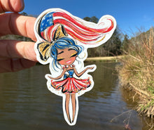 Load image into Gallery viewer, Sticker | 69B | Patriotic Girl | Waterproof Vinyl Sticker | White | Clear | Permanent | Removable | Window Cling | Glitter | Holographic
