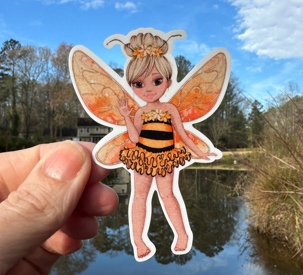 Sticker | 70A | Fairy Bee Girl | Waterproof Vinyl Sticker | White | Clear | Permanent | Removable | Window Cling | Glitter | Holographic