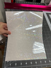 Load image into Gallery viewer, Holographic Holly Laminating Sheets 6 x 12, 8 x 11, 8 1/2 x 11, 12 x 12 inches for Cold Laminating Sticker Overlay