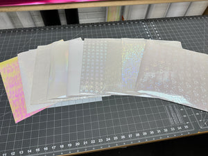 Holographic Laminating Sheets SAMPLE PACK 12 x 12 inches, 6 x 12 inches, 8 1/2 x 11 inches for Cold Laminating Sticker Overlay