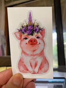 Sticker PIG Various Pigs with flowers and feathers Choose your piggy