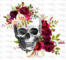 Load image into Gallery viewer, Waterslide Decal 17D SKULL WITH BURGUNDY FLOWERS