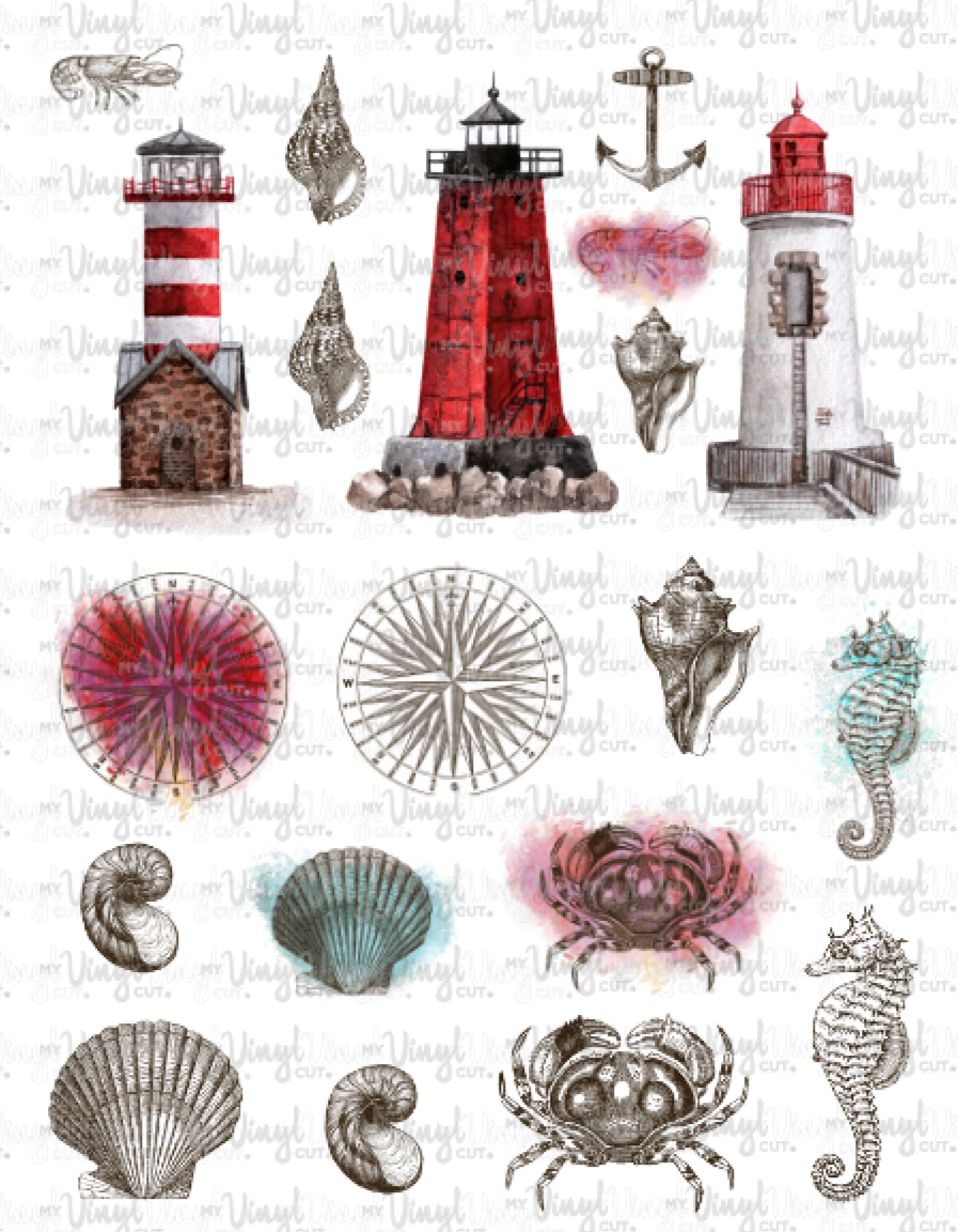 Waterslide Sheet of Decals RED WHITE LIGHTHOUSES Theme