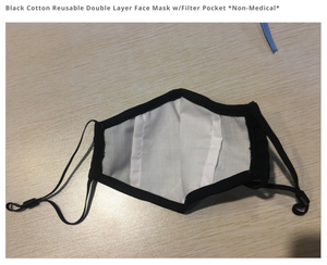 Black Cotton Reusable Double Layer Face Mask w/Filter Pocket *Non-Medical*