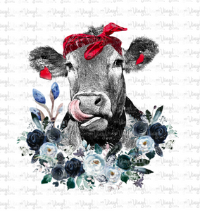 Digital Download Cow with Blue Flowers PNG file