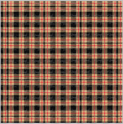 Printed Adhesive Vinyl Tan Red Black Tartan Plaid