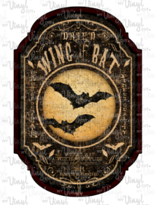 Waterslide Decal Apothecary Label Wing of Bat