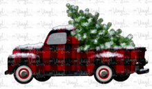 Load image into Gallery viewer, Waterslide Decal Red &amp; Black Buffalo Plaid Vintage Truck with Christmas Tree