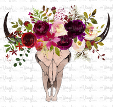 Load image into Gallery viewer, Waterslide Decal Cow Skull (1) with Burgundy Flowers
