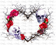 Load image into Gallery viewer, Waterslide Decal Heart made of Thorns with Roses and Human Skulls