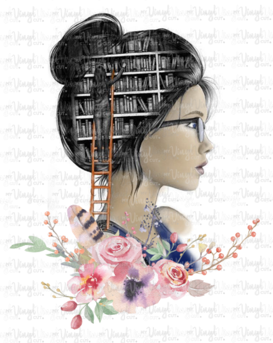 Sublimation Transfer Woman who loves books with flowers