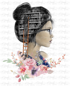 Waterslide Decal Woman Who Loves Books with Flowers