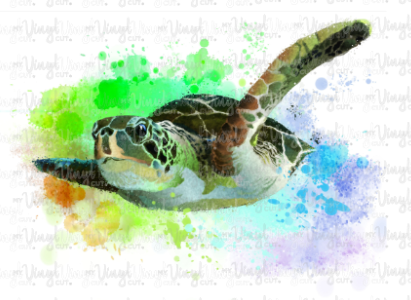 Waterslide Decal Sea Turtle with Watercolor Splash