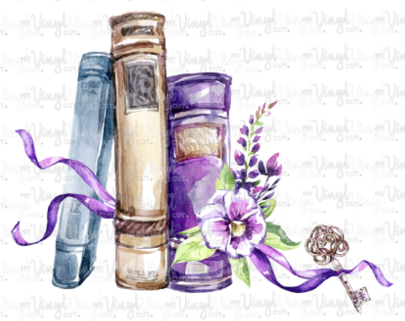 Waterslide Decal 13F Purple Books with Flowers