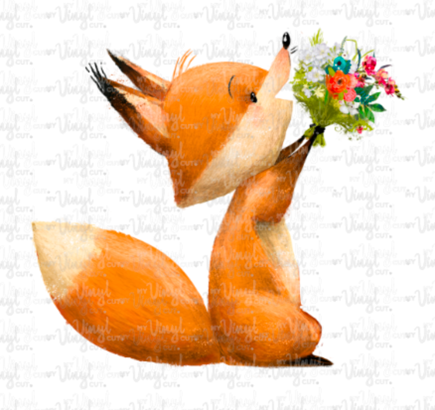 Waterslide Decal Watercolor Fox holding flowers