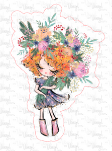 Sticker 3C Garden Girl with Curly Red Hair