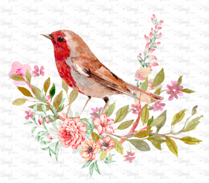 Waterslide Decal Red Breast Bird with Flowers