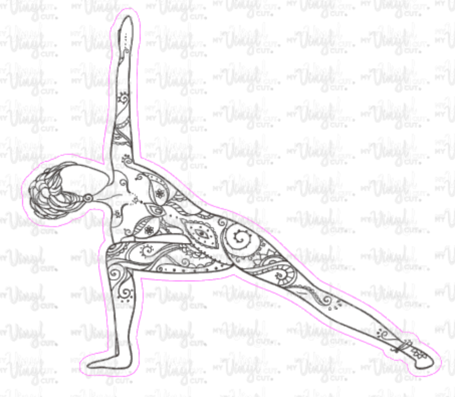 Sticker 4K Yoga Pose Zentangle Mandala Black and White