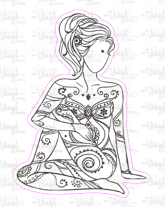 Sticker 4L Yoga Pose Zentangle Mandala Black and White