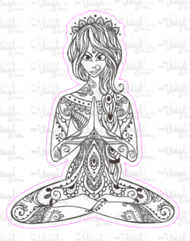 Sticker 4N Yoga Pose Zentangle Mandala Black and White